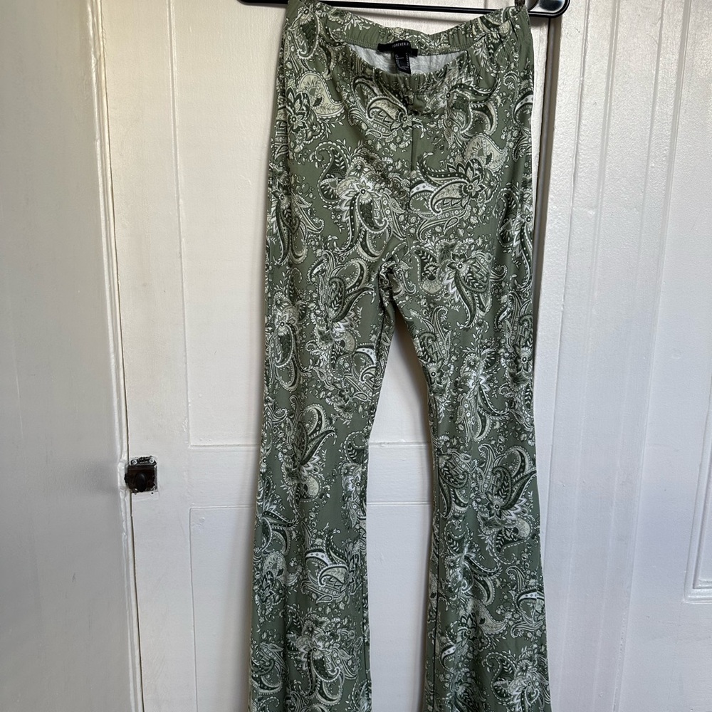 Forever 21 Green Paisley Flare Pants